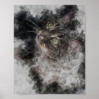 belo gato grande olhos verdes pintura aquosa