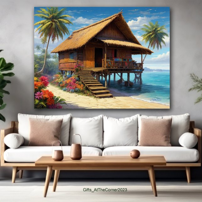 Poster Belo Hut De Bambu Na Praia Da Ilha Tropical (Criador carregado)