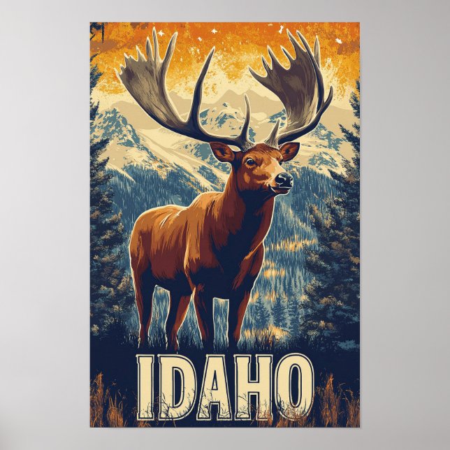 Poster Belo Idaho EUA Vintage Illustration Viagem (Frente)