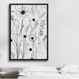 Poster Belo jardim de flores de tinta preta minimalista