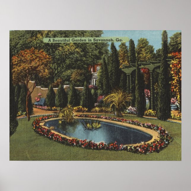 Poster Belo Jardim em Savannah GA Art Postcard (Frente)