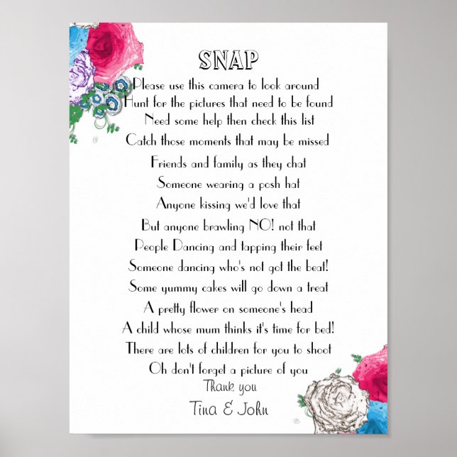 Pôster Belo Jogo de Fotos de Casamento com Desenho de Ros (Frente)