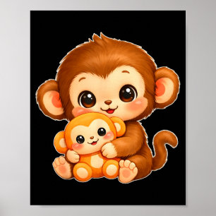 Poster Belo Kawaii Macaco Soco Bebê Gráfico Grande Amor