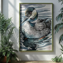 Poster belo leão sobre a água em aquarela