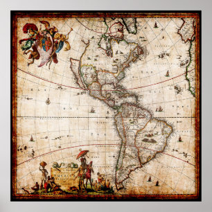 Poster Belo Mapa Antiquado da América do Norte