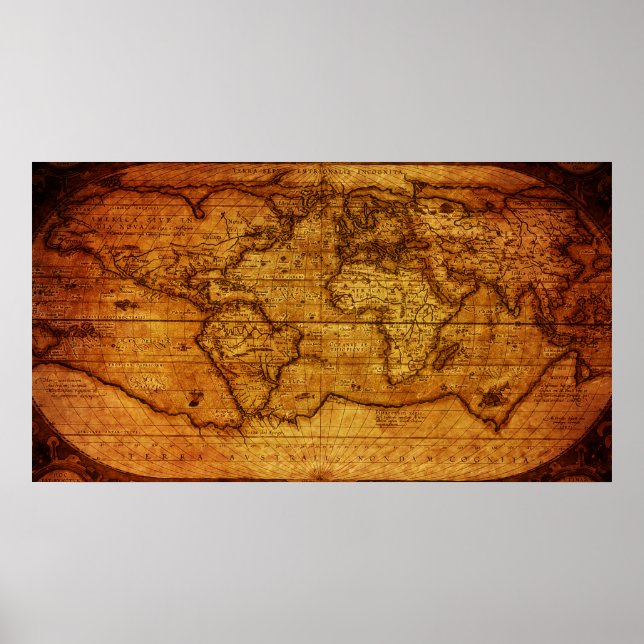 Pôster Belo Mapa do Mundo Vintage (Frente)