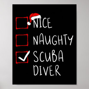 Poster Belo mergulhador Scuba Lista Papais noeis de Natal