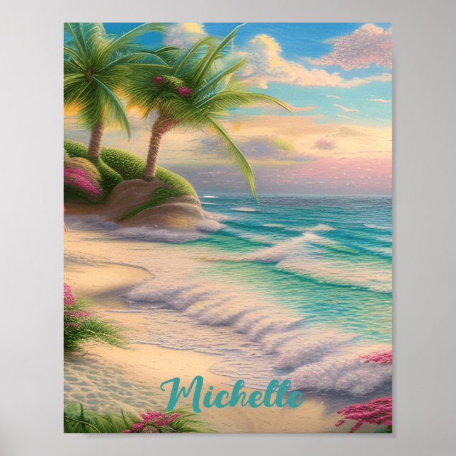Poster Belo Oceano de Praia Ondas de Mar (Frente)