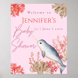 Poster Belo oceano Narwhal Chá de fraldas Bem-vindo Poste