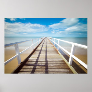Poster Belo oceano, praia, céu ensolarado, pier