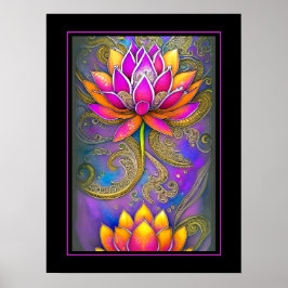 Poster Belo Ornamentado Rosa Rosa Flores de Lotus,