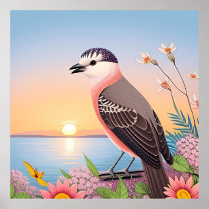 Poster Belo Pássaro em Cena de Natureza Costeira