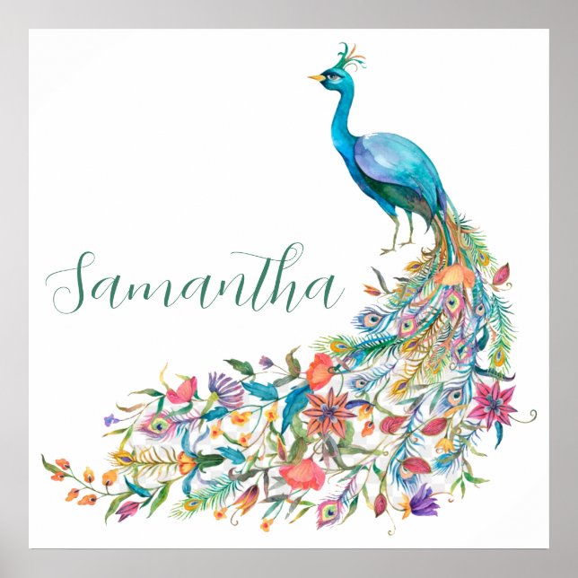 Poster Belo pavão azul de água I (Frente)