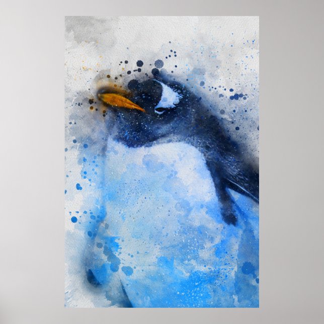 Poster belo pinguim, pintura de aquarela mínima (Frente)