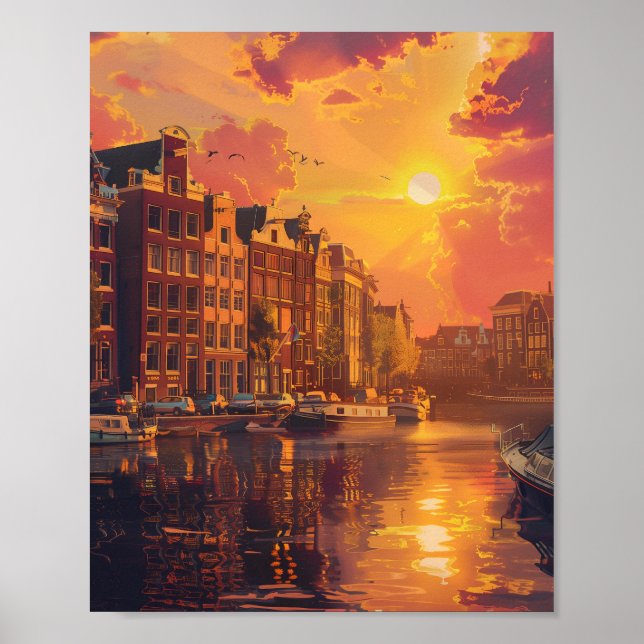 Poster Belo pôr do sol em Amsterdã Países Baixos (Frente)