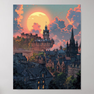 Poster Belo pôr do sol em Edimburgo, Escócia