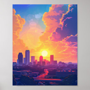Poster Belo pôr do sol em Forte Wort TX EUA