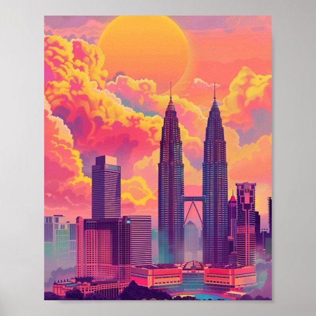 Poster Belo pôr do sol em Kuala Lumpur na Malásia (Frente)
