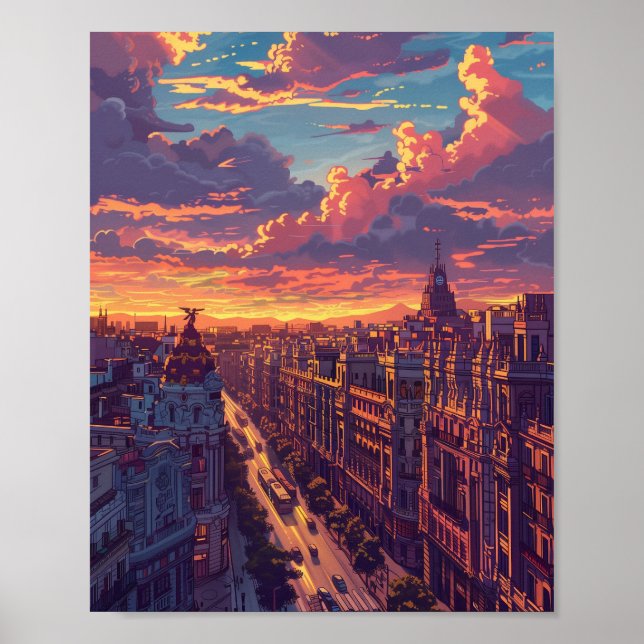 Poster Belo pôr do sol na Espanha de Madrid (Frente)