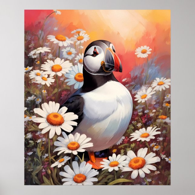 Poster Belo Puffin Em Daisy Field (Frente)