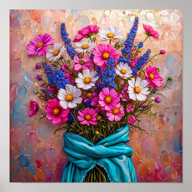 Poster 🌸 Belo Quadro de Natureza-Morta com Buquê Floral  (Frente)