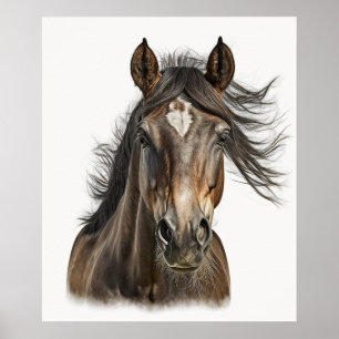 Poster Belo Retrato de Cabeça de Cavalo Desenhado à Mão C