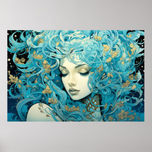 Poster Belo retrato de mulher entrelaçando