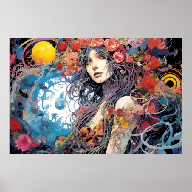Poster Belo retrato de mulher entrelaçando (Frente)