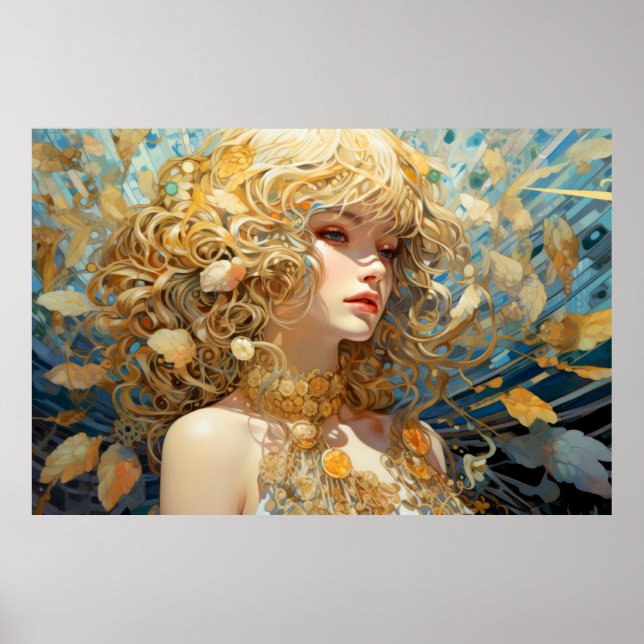 Poster Belo retrato de mulher entrelaçando (Frente)