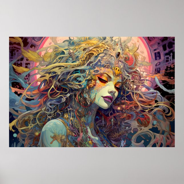 Poster Belo retrato de mulher entrelaçando (Frente)