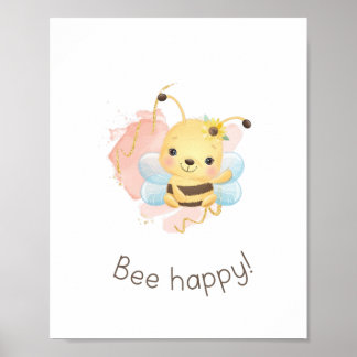 Poster Belo Rosa/Abelha Amarela Feliz! Nursery Girls Wall