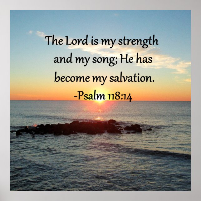 Pôster Belo Salmo 118:14 Design de Foto do Sol (Frente)