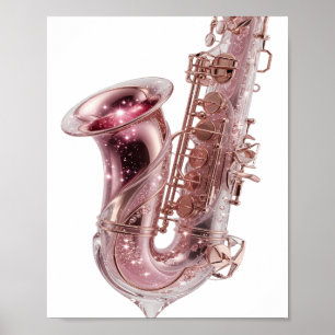 Poster Belo SAXOFONE ROSA Prata Design Personalizado