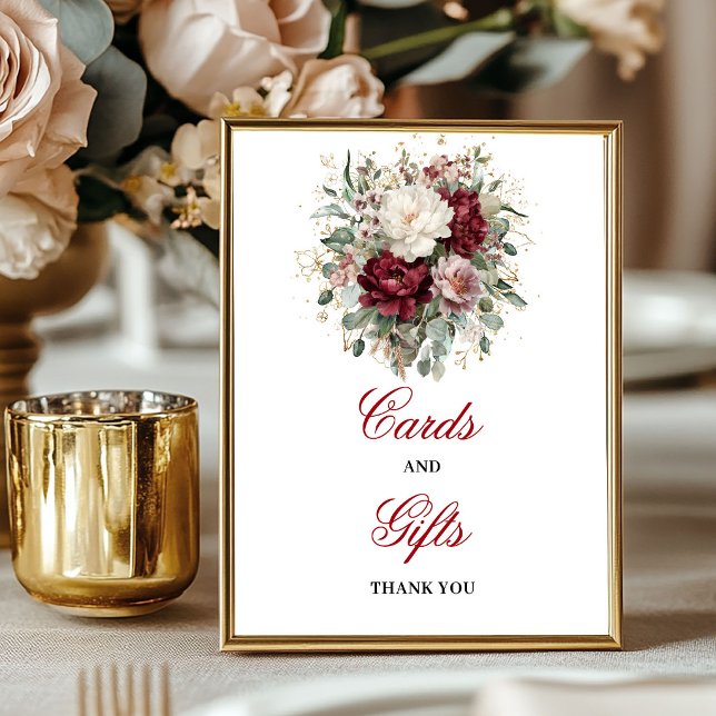 Poster Belo Sinal de Presentes de Mesa em Rosa e Borgonha (Beautiful Blush Burgundy Tabletop Gifts Sign)