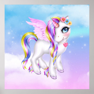 Poster Belo Unicórnio com Rainbow Mane Tail