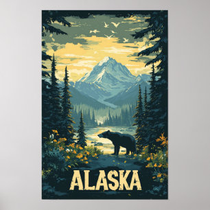 Poster Belo Viagem de Ilustração do Urso do Alasca