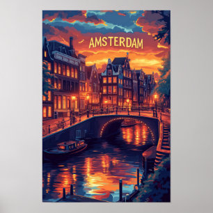 Poster Belo Viagem de Ilustração Vintage de Amsterdã