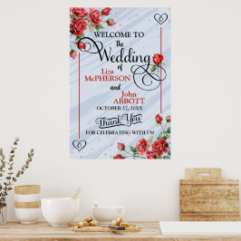 Poster Beloas Rosas Vermelhas Florais Casamento Boas-Vind