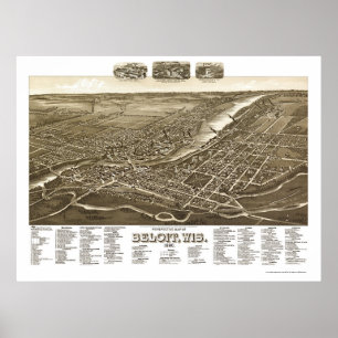 Pôster Beloit, mapa panorâmico dos WI - 1890