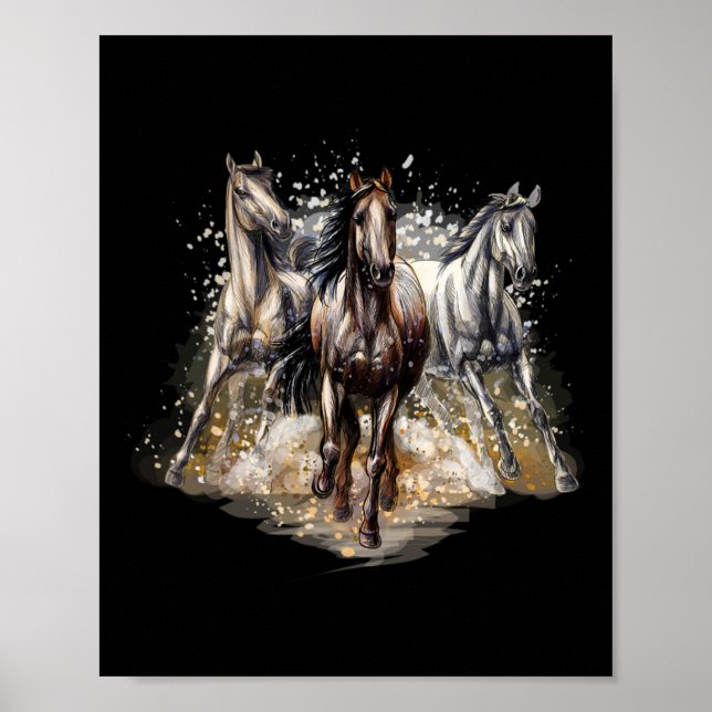 Poster Belos Cavalos Desenhando Cavalos De Arte Cavalando (Frente)