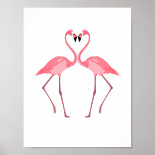 Pôster Belos Flamingos Rosa Amor