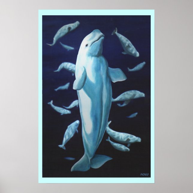 Pôster Beluga Whale Art Print Marinelife Whale Painting (Frente)
