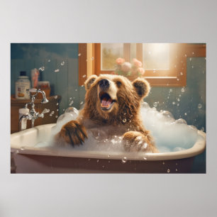 Poster Belzzle Bear Animal Diversão Bath Tub Feliz Hora d