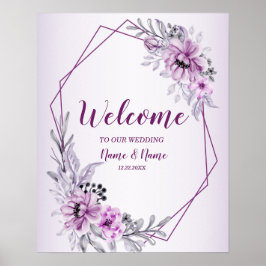 Poster Bem-vinda Festa de Casamento Rosa Floral Violeta R