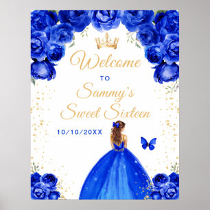 Poster Bem-vinda Princesa de Cabelo Castanho Azul aos Dez