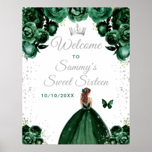 Poster Bem-vinda Princesa de Cabelo Castanho Verde Sweet 