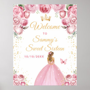Poster Bem-vinda Princesa de Cabelo Loiro Rosa aos Doze A