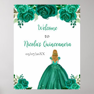 Poster Bem-vinda Princesa de Cabelo Loiro Verde Quinceane