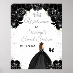 Poster Bem-vinda Princesa de Cabelo Preto Castanho Sweet 