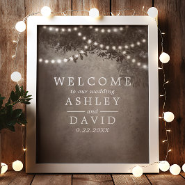 Poster Bem-vindo à Árvore Rústica com Luzes de Natal no C